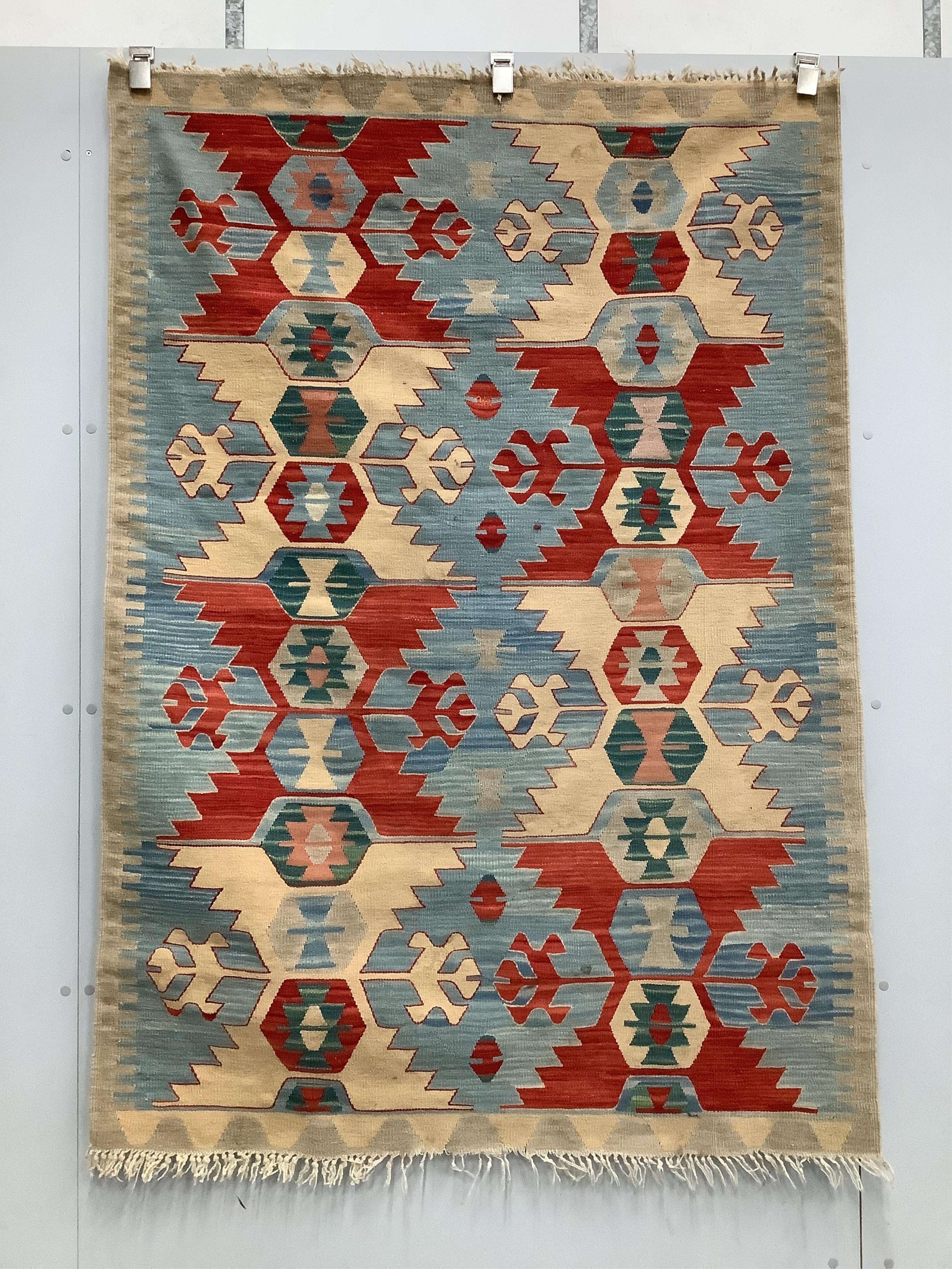 Two Kilim rugs, mat and two fragments, largest 170 x 120cm. Condition - fair